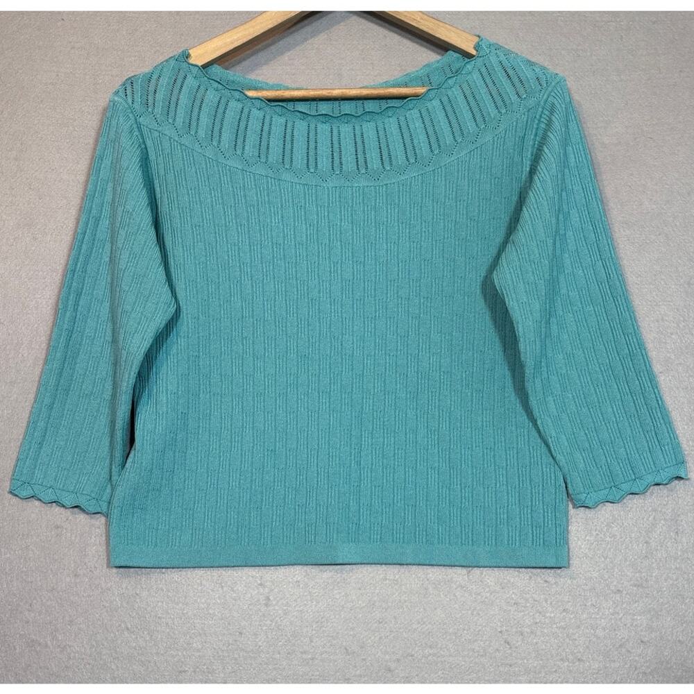 Evan Picone Teal Sweater M Ribbed Boatneck Feminine Retro Timeless Cozy Knit